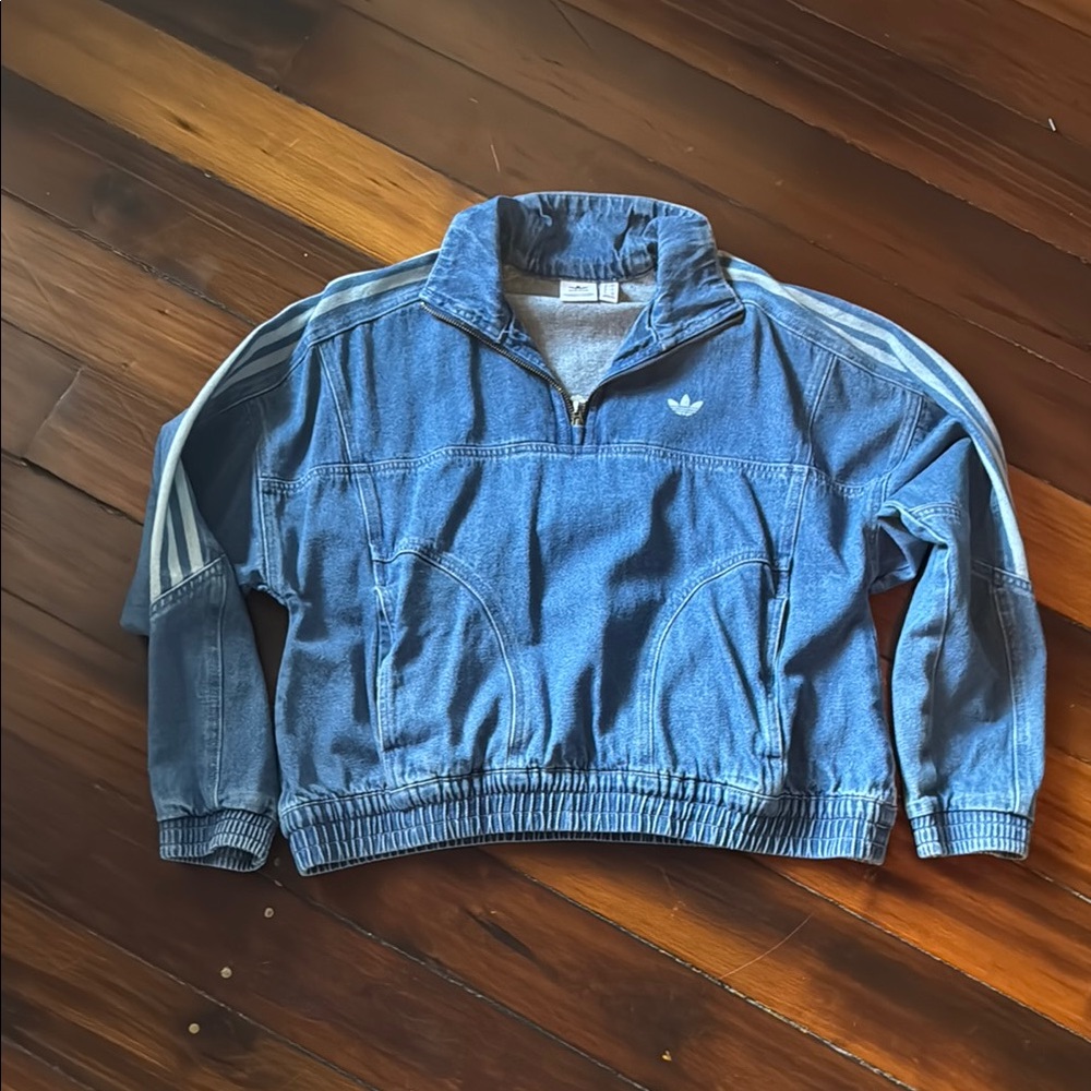 Adidas Blue Denim Half-Zip Jacket